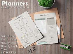 digital planner package - daily planner, weekly planner, monthly planner, habbit tracker, notes, stickers