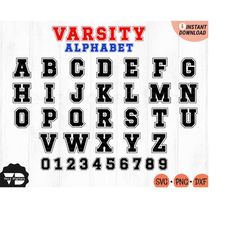 varsity alphabet font svg, sports jersey numbers svg, baseball font numbers svg, college font svg, school letter svg, di