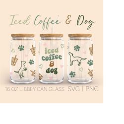 iced coffee and dog libbey can glass svg, 16 oz can glass, retro iced coffee svg, beer can glass, iced coffee & dogs svg