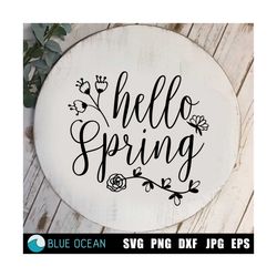 hello spring svg, farmhouse round front door, hello spring sign svg, spring cut files
