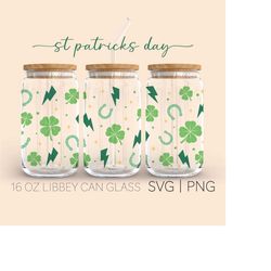 st patrick's day  16 oz glass can cut file, st. patrick's day svg, clover can glass, shamrock svg, svg files for cricut,