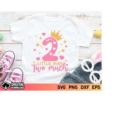 little miss two much svg, 2nd birthday girl svg, birthday girl svg, 2 years old shirt svg, second birthday svg, svg file