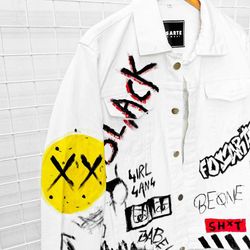 abstract street art-inspired hand-painted jacket: elevate your urban style with motivational flair