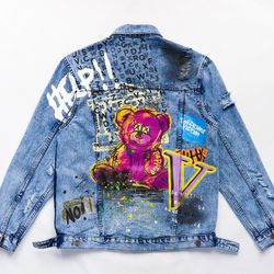 elevate your street style with our five nights at freddy's inspired hand-painted denim jacket