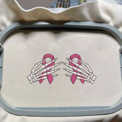 skeleton hand embroidery design, support cancer embroidery design, in october we were pink embroidery design, pink ribbon embroidery design