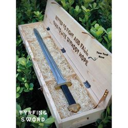 21st birthday present for men | women, hand forged viking sword with engraved wooden box, s40