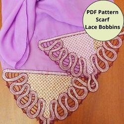 Bobbin lace tie violet. Gift for women. Pattern.