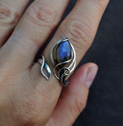 sterling silver labradorite ring, adjustable ring