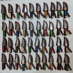 lot of 100 pcs 6" aqua damascus steel custom handmade hunting skinner knives