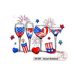 4th of july wine glasses png, independence day png, patriotic png, fourth of july party png, american flag wine glass, u
