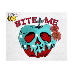 bite me halloween apple png, happy halloween png, retro halloween design, spooky season png, funny halloween png for sub