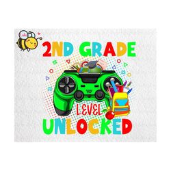 2nd grade level unlocked video game png, back to school png for gamers, first day of school, 2nd grade funny gaming, vid