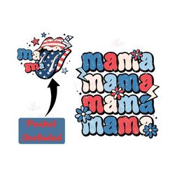 retro 4th of july mama png, independence day png, retro mama patriotic png, american mama lips america lightning bolt, f