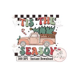 retro tis the season png, merry christmas png, retro christmas design, truck with tree png, xmas party png, christmas gi