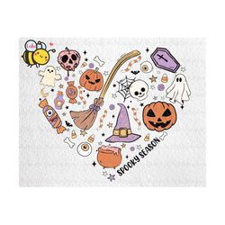 retro doodle halloween spooky season png, witch hat png, happy halloween png, halloween pumpkin png, halloween png for s