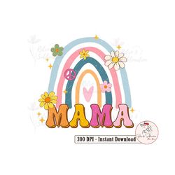 retro boho rainbow mama png, mothers day png, groovy mama png, retro mama png, floral mama png, hippie png design, mama