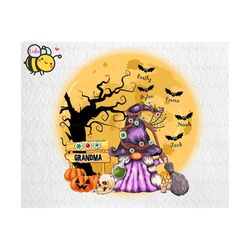 personalized grandma halloween gnomes png, happy halloween png, custom name, gnomes witch hat png, halloween pumpkin png