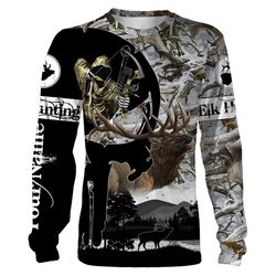 elk hunting grim reaper legends snow camo shirt custom name full printing hoodie, sweatshirt, t-shirt &8211 elk hunting