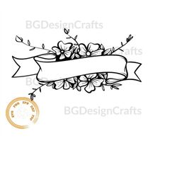 floral banner svg, banner svg, ribbon svg, banner ribbon svg, cut file, clipart