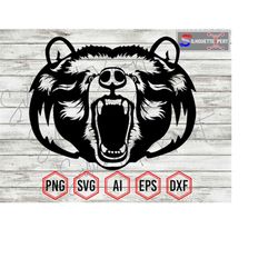 angry bear face svg, bear silhouette 3, bear svg, grizzly svg - clipart, cricut, cameo, cnc, vinyl cutter, decal sticker