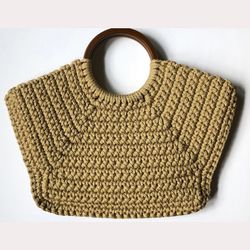 handmade crochet tote, tote with wooden handles, tote bag wooden handles, crochet bag with wooden handles, tote bag