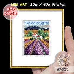 cross stitch pattern so-fa73 'landscape 4'mini pdf miniature tiny country village farm modern easy simple for beginner