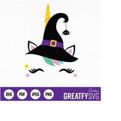 witch unicorn svg, halloween witch svg, unicorn halloween cricut file, unicorn face, witch hat svg, halloween witch, uni