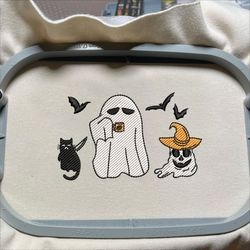 cute ghost latte cup embroidery design, halloween movie drink embroidery machine file, movie coffee cup