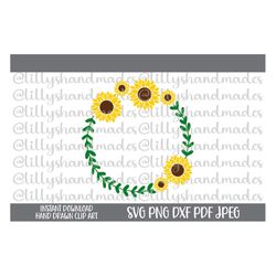 Sunflower Wreath Svg, Sunflower Wreath Png, Sunflower Wreath Clipart, Sunflower Wreath Vector, Sunflower Svg, Floral Wre