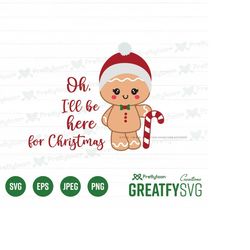 svg gingerbread happy christmas cut file for cricut, instant download chrismtas cutting file candy cane clipart svg cric