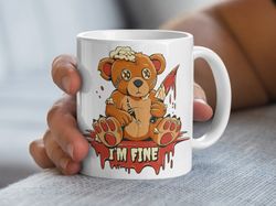 halloween scary teddy bear, crime teddy bear mug, spooky crime mug, halloween teddy bear mug