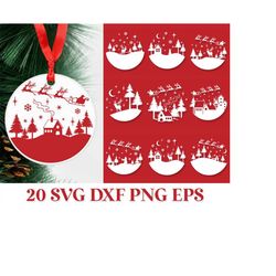 winter scene svg pack, christmas scene ornament svg, round winter sign svg, round christmas svg, christmas laser cut, ch