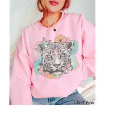 floral snow tiger face sweatshirt, retro valentine tiger face gift for her, tiger face, tiger face lover, botanical tige