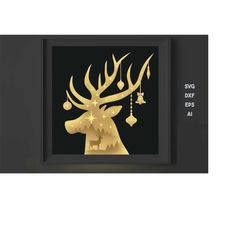 christmas shadow box svg file, christmas scene svg, christmas lightbox svg, christmas 3d paper cut, layered reindeer sha