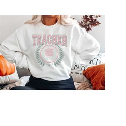 teacher varsity sweatshirt, university teacher sweater, back to school teacher gift, preppy teacher life top, trendy tea