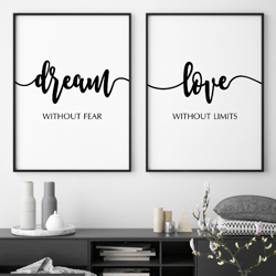 dream without fear love without limits, bedroom wall quote, couple wall print, love wall decor, couples bedroom art