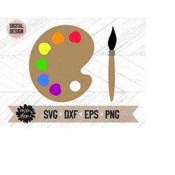 paint palette svg -  colorful paint palette clip art - paint brush svg for cricut - paint brush svg for silhouette - pai