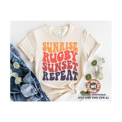 Sunrise Rugby Sunset Repeat svg, Rugby Player svg, Rugby Fan svg, Rugby Mom svg, Wavy Letters svg, Svg Dxf Eps Ai Png Si