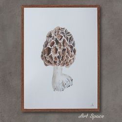 original watercolor painting "morel" botanical illustration, photorealism, interior decoration, plant, nature, for