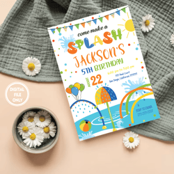 personalized file splash pad invitation png file only, splash pad party invite birthday png, instant download splash