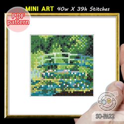 cross stitch pattern so-fa22 'the water-lily pond 1899 by claude monet'by monet,mini pdf tiny famous paintings fine art