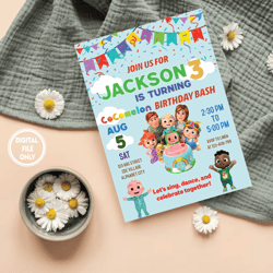 personalized file cocomelon birthday invitation boy, birthday cocomelon invitation, birthday party invitation, birthday