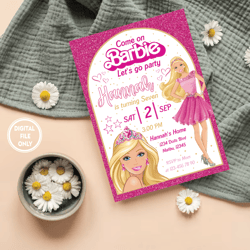 personalized file doll pink sparkle birthday invitation | doll invitation | princess themed party | girl party invite