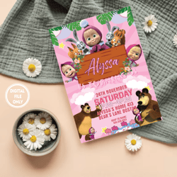 personalized file masha and the bear invitation for girls birthday party invitation for masha birthday bear invite