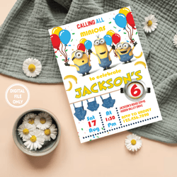 personalized file minions invitation | kids invitation | digital party invite | modern birthday printable | png file