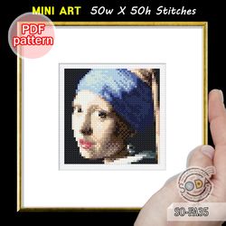 cross stitch pattern so-fa35 'girl with a pearl earring by johannes vermeer'mini small tiny famous paintings masterpiece