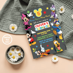 personalized file clubhouse birthday invitation, mickey invitation, clubhouse invitation, mickey invite, clubhouse