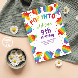 personalized file kids birthday invitation pop it png editable for boy and girl kids invitation, invite instant download