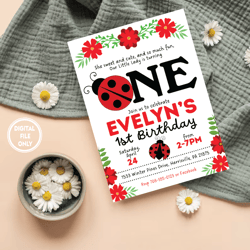 personalized file ladybug invitation for ladybug birthday party png 1st birthday up to age 5 | instant download png file