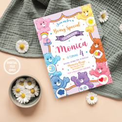 personalized file care bear invitation birthday party invitation, bears invitation digital invitation, birthday invite